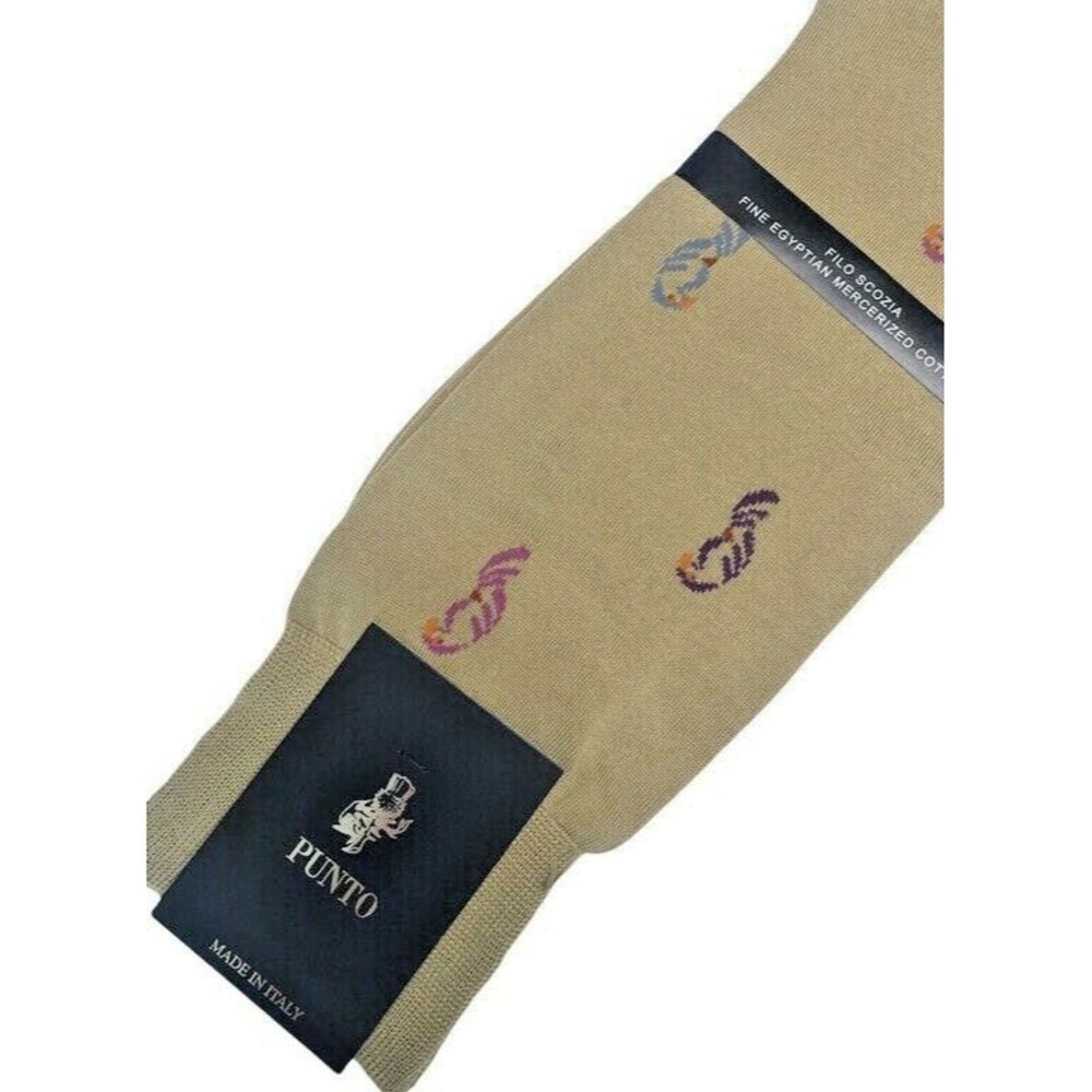 Punto Italian Mens Dress Socks Parrots Birds Egyptian Cotton Khaki Beige 10-13